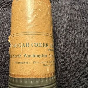 Vintage Sugar Creek Creamery Company Dairy Advertising Container Brown Silver